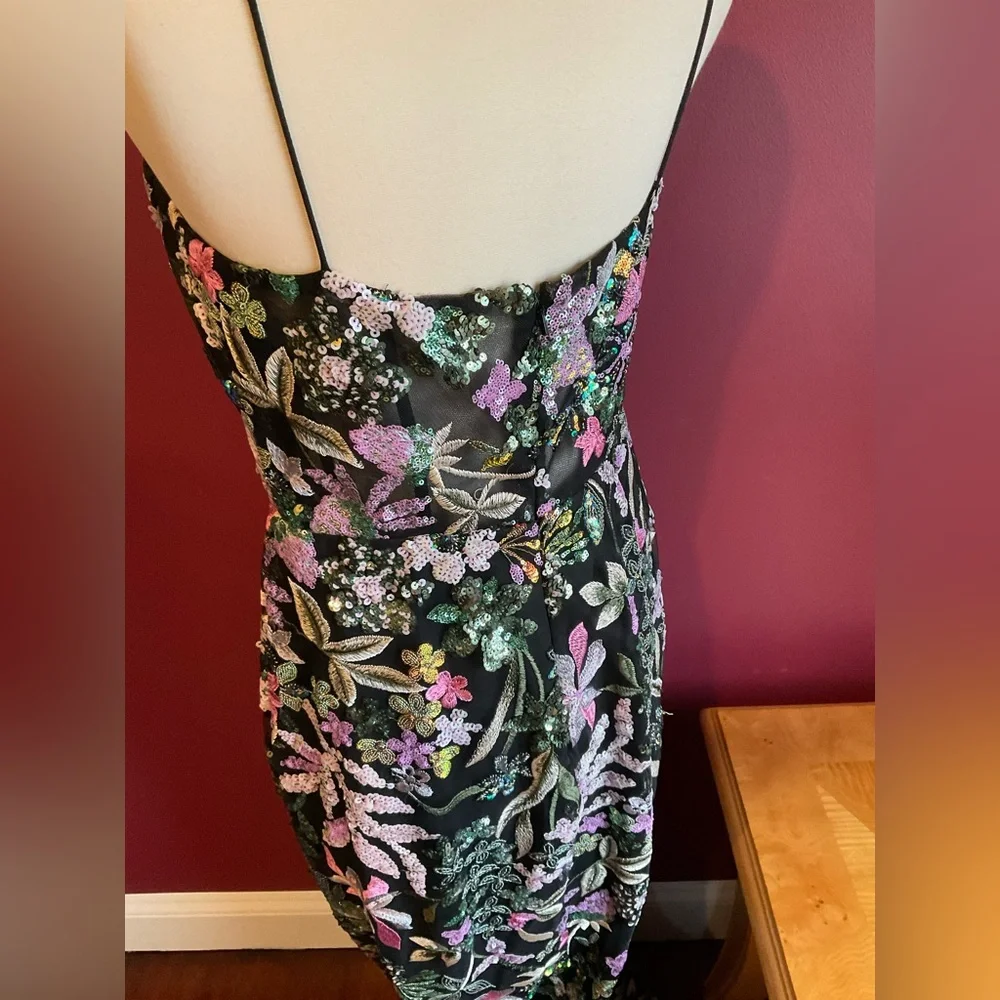 Mac Duggal Spaghetti Strap Bustier Embroidered Applique floral sequin Gown Sz 6 - Picture 12 of 16
